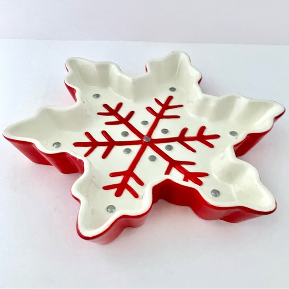 Hallmark Snowflake Treat Candy Dish Red & White Ceramic Christmas Decorations - Picture 5 of 11